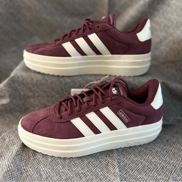 Adidas Women's Maroon and White Platform Sneakers - Picture 1 of 5